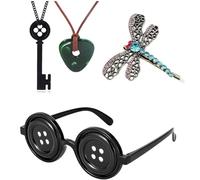Generic XHBTS - Collar de ojo de botón y gafas, collar de piedra para ver, Coralina, libélula, clip para el pelo, juego de calcomanías para Halloween, accesorios de joyería