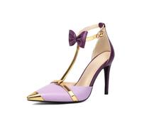 Genéric Zapatos De Tacón Aguja Mujer Cuero Sintético PU Correa En T Detalle Lazo Punta Puntiaguda Hebilla Ajustable Calzado De Verano para Fiestas Y Noches,Púrpura,43 EU