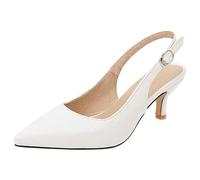 Genéric Zapatos De Tacón Bajo Mujer Slingback Cocodrilo Cuero Sintético Punta Puntiaguda Correa De Tobillo Ajustable Verano Fiesta Noche Boda,Blanca,37 EU