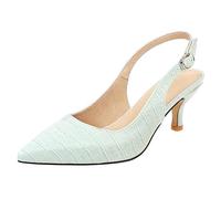 Genéric Zapatos De Tacón Bajo Mujer Slingback Cocodrilo Cuero Sintético Punta Puntiaguda Correa De Tobillo Ajustable Verano Fiesta Noche Boda,Azul,42 EU
