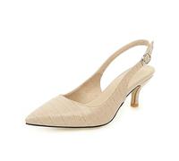 Genéric Zapatos De Tacón Bajo Mujer Slingback Cocodrilo Cuero Sintético Punta Puntiaguda Correa De Tobillo Ajustable Verano Fiesta Noche Boda,Beige,36 EU