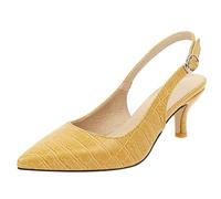 Genéric Zapatos De Tacón Bajo Mujer Slingback Cocodrilo Cuero Sintético Punta Puntiaguda Correa De Tobillo Ajustable Verano Fiesta Noche Boda,Amarillo,42 EU