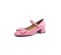 Genéric Zapatos Mary Jane Mujer Lacado Brillante Lazo 3D Delantero Fina Tira Tobillo Hebilla Punta Cuadrada Tacón Bloque Bajo Moda Sesión Fotos Lolita Club Verano Tacos,Rosado,40 EU