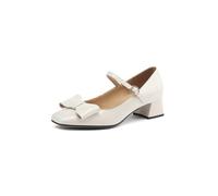 Genéric Zapatos Mary Jane Mujer Lacado Brillante Lazo 3D Delantero Fina Tira Tobillo Hebilla Punta Cuadrada Tacón Bloque Bajo Moda Sesión Fotos Lolita Club Verano Tacos,Blanca,41 EU