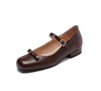 Genéric Zapatos Mary Jane Vintage Punta Cuadrada Lazo Tacón Bajo Una Tira Cita