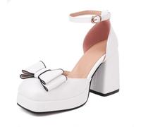 Genéric Zapatos Recortetrasero Plataforma Mujer Tacon Bloque Puntacuadradacerrada Cuerosintéticoborde Bicolor Monocorrea Tobillo Sandalias Club Nocturno Citas Cóctel,Blanca,34 EU