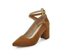 Genéric Zapatos Tobillo Tacón Bomba Mujer Punta Fina Tira Fiesta Nocturna Calzado,Marrón,38.5 EU
