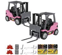 Genérico 1/64 Mini RC Forklift, Remote Control Forklift for Adults, Real Simulation Lifting with Removable Hook and Metal Fork, Bluetooth Remote App Control, for Car Enthusiasts (2pcs,Pink)