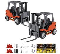 Genérico 1/64 Mini RC Forklift, Remote Control Forklift for Adults, Real Simulation Lifting with Removable Hook and Metal Fork, Bluetooth Remote App Control, for Car Enthusiasts (2pcs,Orange)