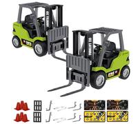 Genérico 1/64 Mini RC Forklift, Remote Control Forklift for Adults, Real Simulation Lifting with Removable Hook and Metal Fork, Bluetooth Remote App Control, for Car Enthusiasts (2pcs,Green)