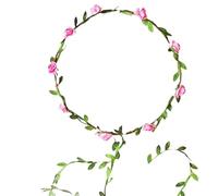 Genérico 1 Pieza Diadema de Corona de Papel con Hojas Verdes Simples Rosa - Diadema de 9 Flores para Eventos del Día del Niño, Regalos de Lugares Turísticos