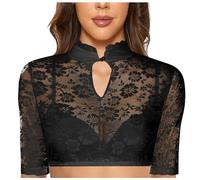 Genérico 1 Unidad de lencería con Aros para Mujer, Chaleco de Encaje, Blusa Dirndl Elegante para Mujer, Blusa Dirndl Negra, Blusa de Encaje para lencería Oktoberfest (Black, XXL)