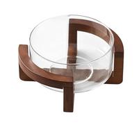 Genérico 1 x Salatschüssel aus Glas mit Holzsockel - mit Holzsockel, 1800 ml großes Fassungsvermögen - Küchenservierschüssel | Für Essen, Familienfeiern, Partys, Pasta, Desserts
