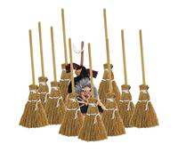 Genérico 10 escobas de Halloween,Diseño de paisaje de habitación de casa de muñecas de decoración de escoba de bruja en miniatura | Accesorios de brujas para fiesta de disfraces