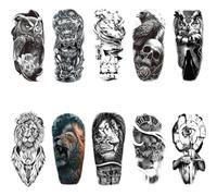 Genérico 10 Hojas de Tatuajes temporales Impermeables de Calavera, Hombre, Bosque, Lobo, león, Fuego, Hombre, Medio Brazo, Arte tótem(D)