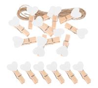 Genérico 100 Pinzas de Madera Blancas con Forma de Corazón, Mini Clips para Fotos de 3 Cm con Cordel de Yute de 10 M para Decoración DIY, Porta Notas y Exhibición de Imágenes en Hogar