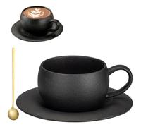 Genérico 10oz/300ml Ceramic Coffee Mug with Saucer, Simple Frosted Stone Texture Porcelain Coffee Cup, Latte Art Cup for Espresso,Tea,Homes Office Daily Use,Dishwasher Safe