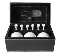 Genérico 11 PCS Set de Regalo Golf con 6 Tacos 3 Pelotas Herramienta para Reparar baches Caja Cuero Accesorios Entrenamiento