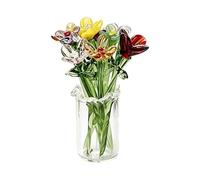 Genérico 11 Piece Mini Glass Flower Set with Vase - Blown Glass 5.5x2.6cm 90g Handmade Artificial Bouquet - Small Bottle Floral Decoration - Mother Day Birthday Christmas DIY Craft Gift
