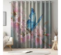 Genérico 117 An x 137 Al cm Cortinas Opacas térmicas Rosa para salón y Dormitorio, Natural con Mariposa Flor Rosa, 2 Piezas con Ojales, protección Solar, Bloqueo de luz y privacidad para casa