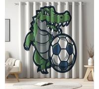 Genérico 117 An x 137 Al cm Cortinas Opacas térmicas Verde para salón y Dormitorio, Deportivo con Cocodrilo Fútbol Logo, 2 Piezas con Ojales, protección Solar, Bloqueo de luz y privacidad para casa