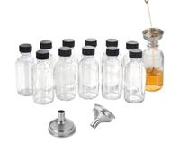 Genérico 12 botellas de vidrio de 60 ml con tapa y 3 embudos de acero inoxidable. Botellas de viaje portátiles para pociones, shots de jengibre, aceites y jugos