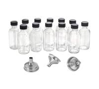 Genérico 12 Botellitas Pequeñas Para Rellenar, Shots Botellitas, 60ml Botes Cristals Pequeños, Frascos De Vidrio Con Tapa Y 3 Embudos, Botellas De Cristals Para Jugo, Jengibre, Bienestar