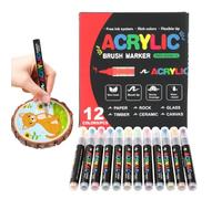Genérico 12 Color Acrylic Paint Markers - Brush Tip Direct Ink Drawing Pens