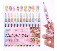 Genérico 12 Couleurs Stylo Nail Art Graffiti Pen,Marqueurs De Nail Art For Ongles En Gel,Marqueur à Ongles Gel, Imperméable,Stylo à Points Graffiti à Séchage Rapide (B-1set)