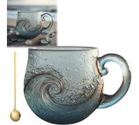 Genérico 12 oz Handblown Ocean Wave Glass Mug Cup, Unique Textured Beach Theme Mugs for Tea Wine Coffee, Seas Inspired Drinkware for Ocean Lovers,Holiday Gifts