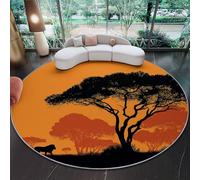 Genérico 120 cm Alfombras Redondas para Sala de Estar, Pastizales África Árbol León Estampada Alfombra Redonda Lavable Naranja - Pelo Corto Suave Franela Alfombras para Dormitorio Comedor