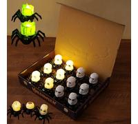 Genérico 12PCS Halloween LED Pumpkin Lamp with Creepy Spider, Flash Spiders Light Centerpiece with Eyeball and Skull, Flameless Candles Spider Tealights for Party Decorations
