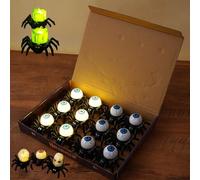 Genérico 12PCS Halloween LED Pumpkin Lamp with Creepy Spider, Flash Spiders Light Centerpiece with Eyeball and Skull, Flameless Candles Spider Tealights for Party Decorations