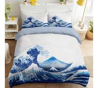 Genérico 135 x 200 Azul Claro Funda Nordica Monte Fuji Olas Tonos Azules Juego de Funda Edredon Japonés Oriental Tradicional Ultrasuave Natural Escénico Funda Edredon Niñas & Niños