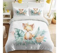 Genérico 135 x 200 Blanca Funda Nordica Zorro Pequeño Hojas Juego de Funda Edredon Tropical Sueño Ultra Suave Natural Acogedor Botánico Funda Edredon Niñas Niños