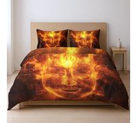 Genérico 135 x 200 cm 2Piezas Microfibra Funda de edredón Abstracto Llamas Buda luz Dorada con Cremallera Suave Bedding Apto para Adultos, Naranja