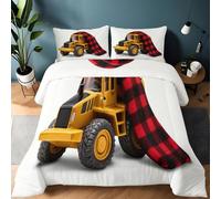 Genérico 135 x 200 cm Edredón Minimalismo Estampado Suave, Ropa de Cama Reversible con Fundas de Almohada, Veicoli Da Costruzione Nero Rosso Quadri Edredón Ligero Lavable para Todas Las Estaciones