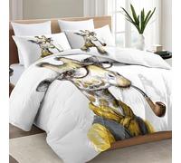 Genérico 135x200 cm Edredón Estampado Reversible Animales Jirafa Caballero Blanco - Tacto Algodón Lavado, Relleno Nórdico, Edredón sin Funda Muy Cálido, Juego de Cama con Fundas de Almohada