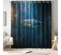 Genérico 140 An x 280 Al cm Cortinas Opacas térmicas Azul para salón y Dormitorio, Animal con Tiburón Medusa Mar, 2 Piezas con Ojales, protección Solar, Bloqueo de luz y privacidad para casa