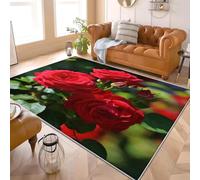 Genérico 140x200 cm Alfombras Antideslizante y Lavable a Máquina Flores Rosas Romanticas Alfombras Modernas Suave Esponjoso Impresión Rojo para Dormitorio Habitación Infantil Oficina Sala de Estar