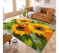 Genérico 140x200 cm Alfombras Dormitorio Moderna Flores Girasoles Pintura Al óLeo. Sin Despren dimiento Suave y Esponjosa Amarillo Alfombra Antideslizante Lavable, para salón, Dormitorio o Pasillo