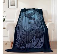 Genérico 150 x 200 cm Manta Franela para Cama, Mantas para Sofa Oscuridad Pájaros Cuervos Arte Rúnico. - Blanket de Microfibra Suave Cálida Transpirable Ligera Negro