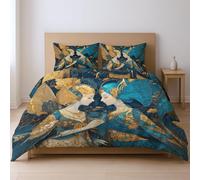 Genérico 155 x 220 cm 2Piezas acogedora Funda de edredón Arte Chica fantasía Elegante Duradero Suave Bedding Apto para Adultos, Azul Dorado