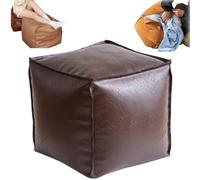 Genérico 16 Inch Stuffable Cushion Storage Bag,Faux Leather Pouf Cover Cube Decorative Footrest Storages Bag,Versatile Floor Footrest Pillow,Stuffable Ottoman with Storage (Black Sugar)