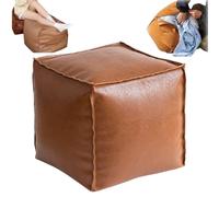 Genérico 16 Inch Stuffable Cushion Storage Bag,Faux Leather Pouf Cover Cube Decorative Footrest Storages Bag,Versatile Floor Footrest Pillow,Stuffable Ottoman with Storage (Deep Coffee)