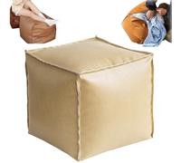Genérico 16 Inch Stuffable Cushion Storage Bag,Faux Leather Pouf Cover Cube Decorative Footrest Storages Bag,Versatile Floor Footrest Pillow,Stuffable Ottoman with Storage (Milk Apricot)