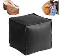 Genérico 16 Inch Stuffable Cushion Storage Bag,Faux Leather Pouf Cover Cube Decorative Footrest Storages Bag,Versatile Floor Footrest Pillow,Stuffable Ottoman with Storage (Black)