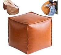 Genérico 16 Inch Stuffable Cushion Storage Bag,Faux Leather Pouf Cover Cube Decorative Footrest Storages Bag,Versatile Floor Footrest Pillow,Stuffable Ottoman with Storage (Deep Orange)