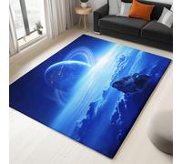 Genérico 160 x 230 cm Alfombra Salon Grandes Ciencia Ficción Planetas Nubes Rocas Alfombra Pelo Corto Antideslizante Interior, Fácil de Limpiar para Dormitorio Comedor Azul