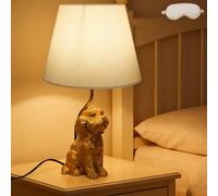 Genérico 18" Golden Doodle Dog Resin Table Lamp, Dog Lamp with Painted Gold Finish & Tapered Linen Shade, Cute Bedside Lamps for Bedroom Nightstand or Living Rooms Decor Lighting